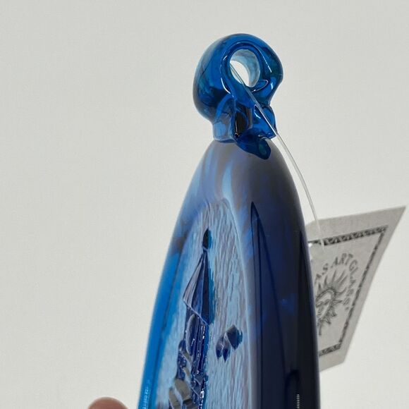Kitras Art Glass Lighthouse scenic Blue Glass Suncatcher, 6", Window Hanging - Picture 8 of 11